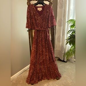 Burgundy cream paisley maxi dress size 10